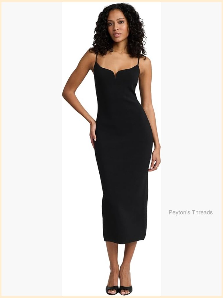 Bodycon Midi Dress - Sleeveless V-Wire Neckline, Soft Knit Fabric